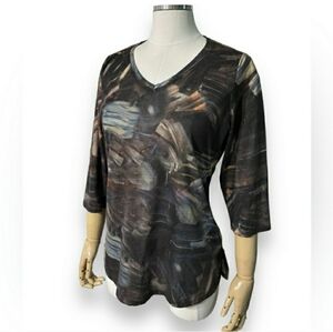 FDJ V-Neck 3/4 Sleeve Top Brush Stroke Print